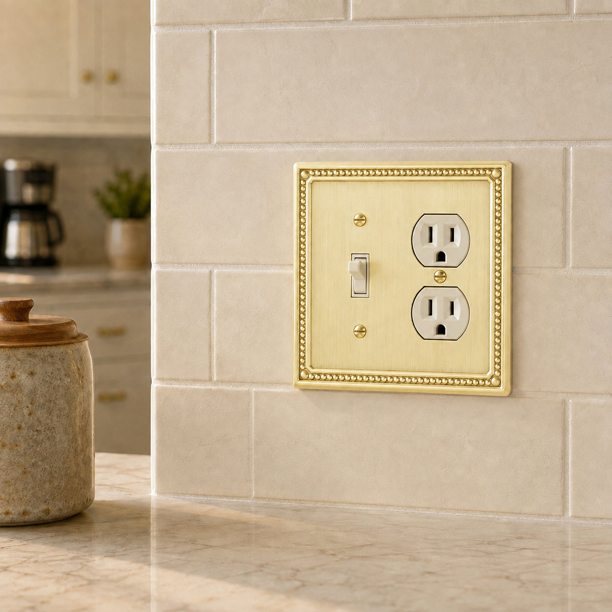 Harmon Brushed Brass Single Toggle / Single Duplex Decorative Switchplate Cover