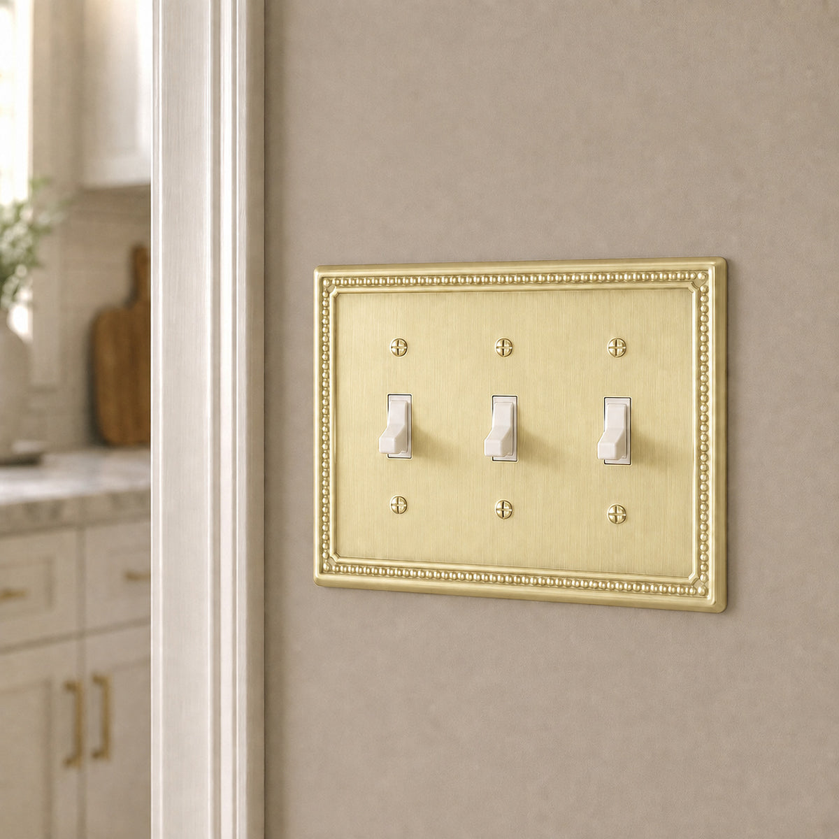 Harmon Brushed Brass Triple Toggle Decorative Switchplate Cover