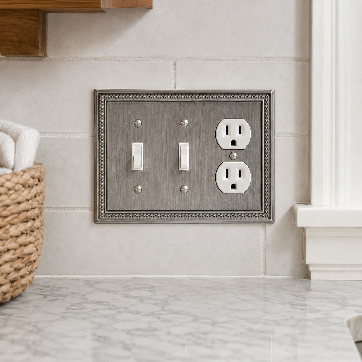 Harmon Heirloom Silver Double Toggle / Single Duplex Decorative Switchplate Cover