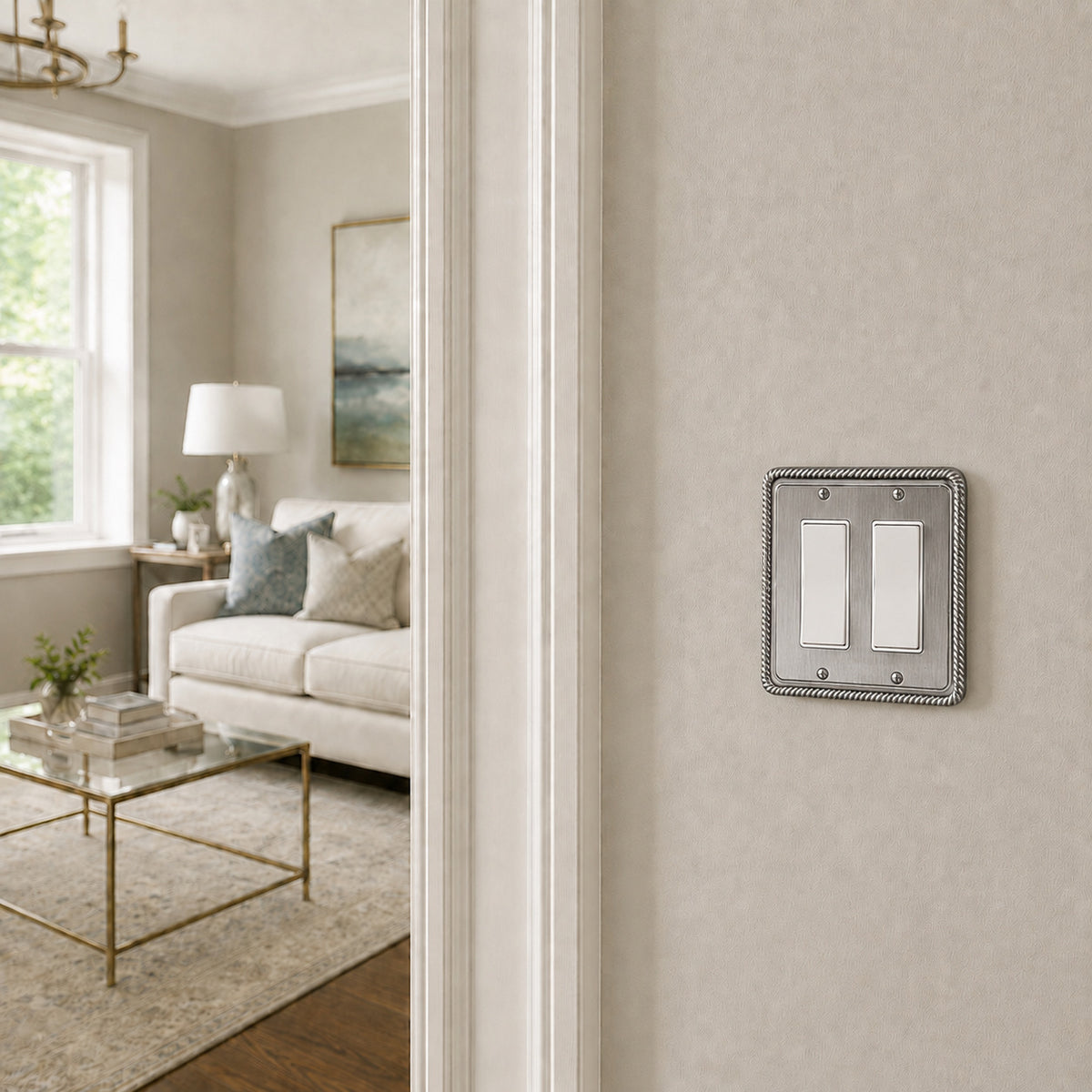 Harmon Heirloom Silver Double Decora Rope Edge Switchplate Cover