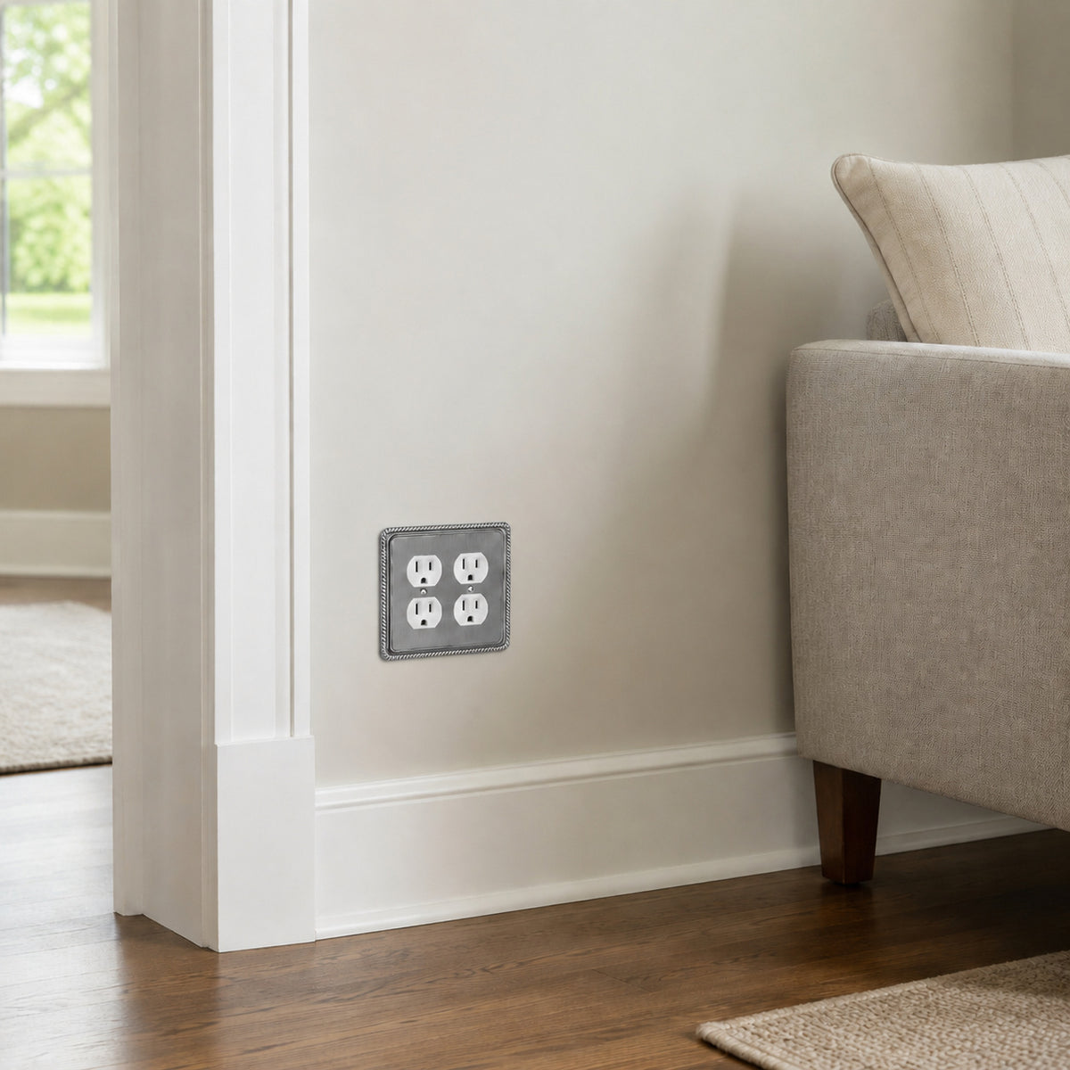 Harmon Heirloom Silver Double Duplex Rope Edge Outlet Cover