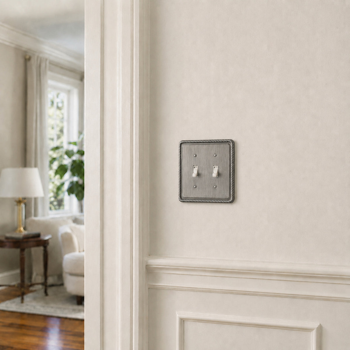 Harmon Heirloom Silver Double Toggle Rope Edge Switchplate Cover