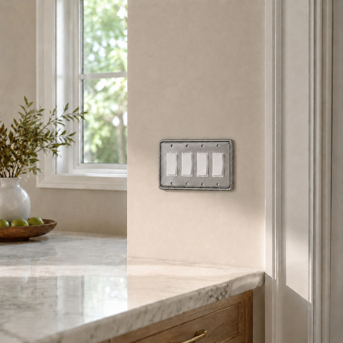Harmon Heirloom Silver Quad Decora Rope Edge Switchplate Cover