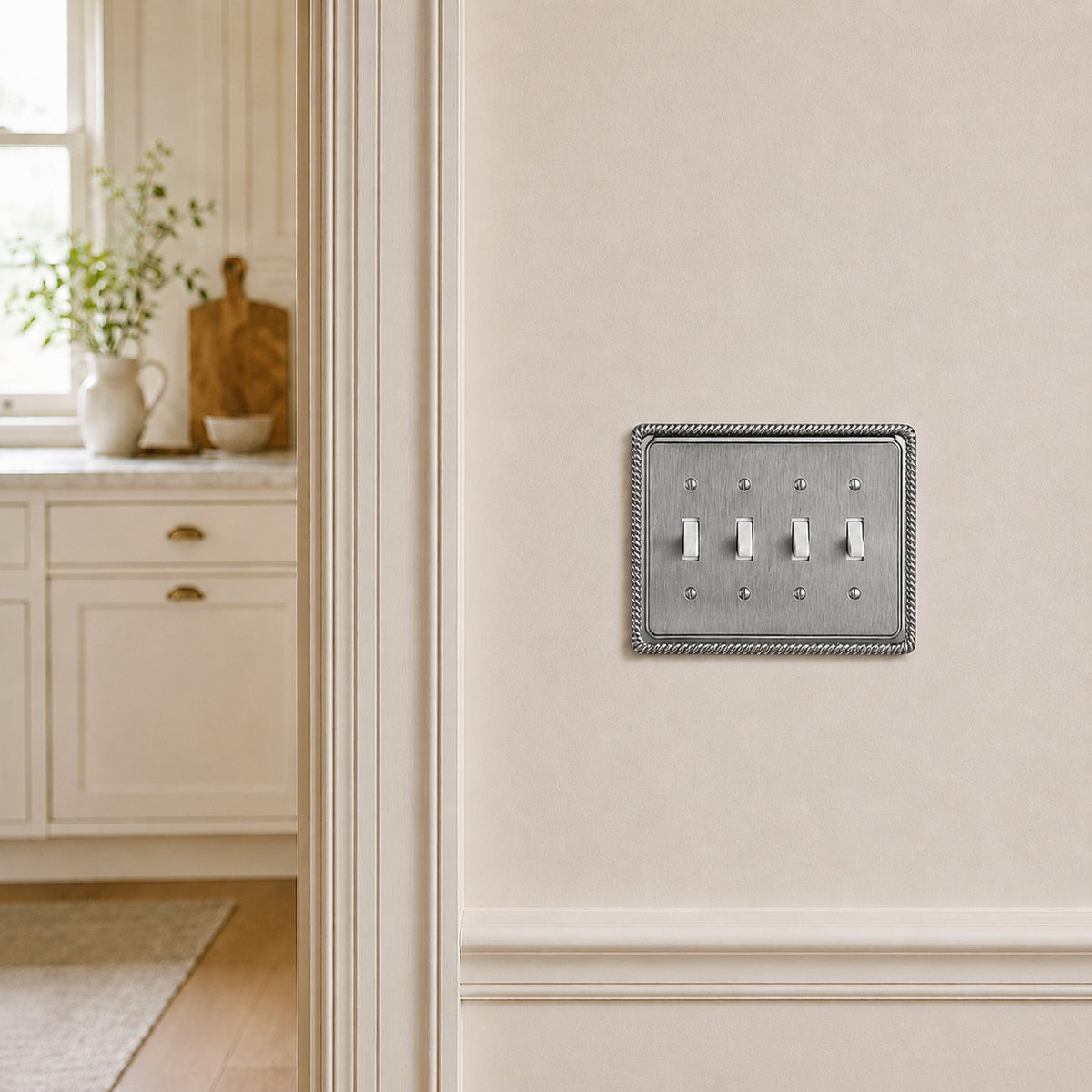 Harmon Heirloom Silver Quad Toggle Rope Edge Switchplate Cover
