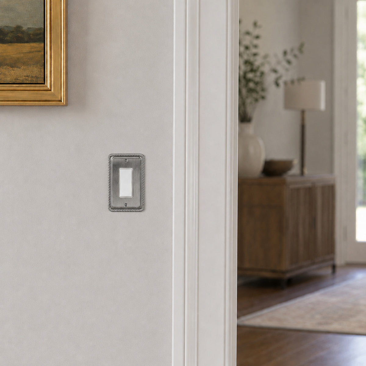 Harmon Heirloom Silver Single Decora Rope Edge Switchplate Cover