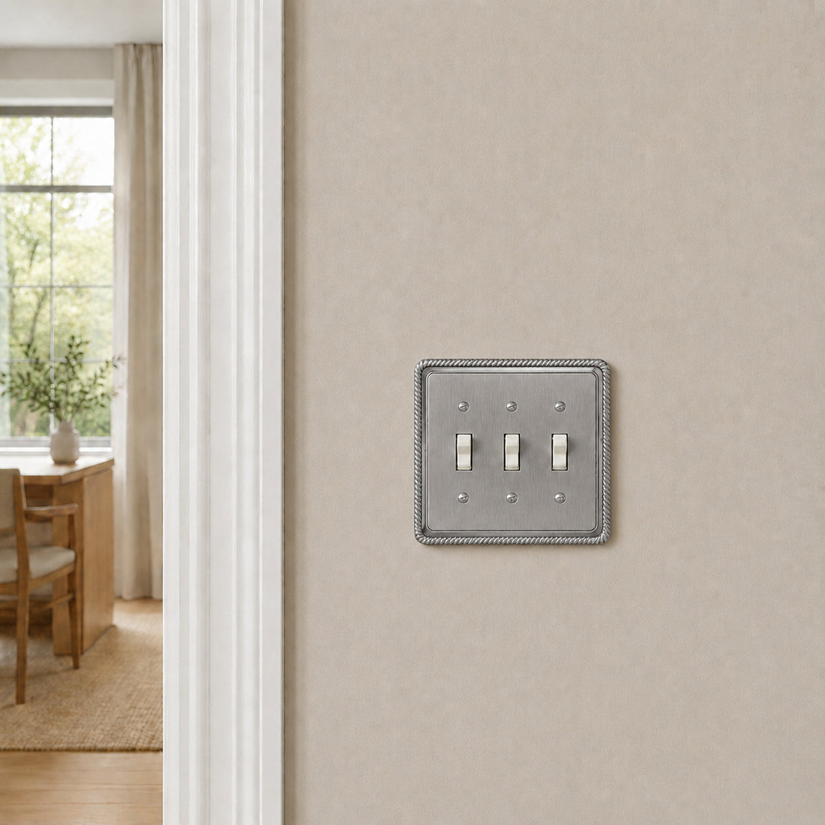 Harmon Heirloom Silver Triple Toggle Rope Edge Switchplate Cover