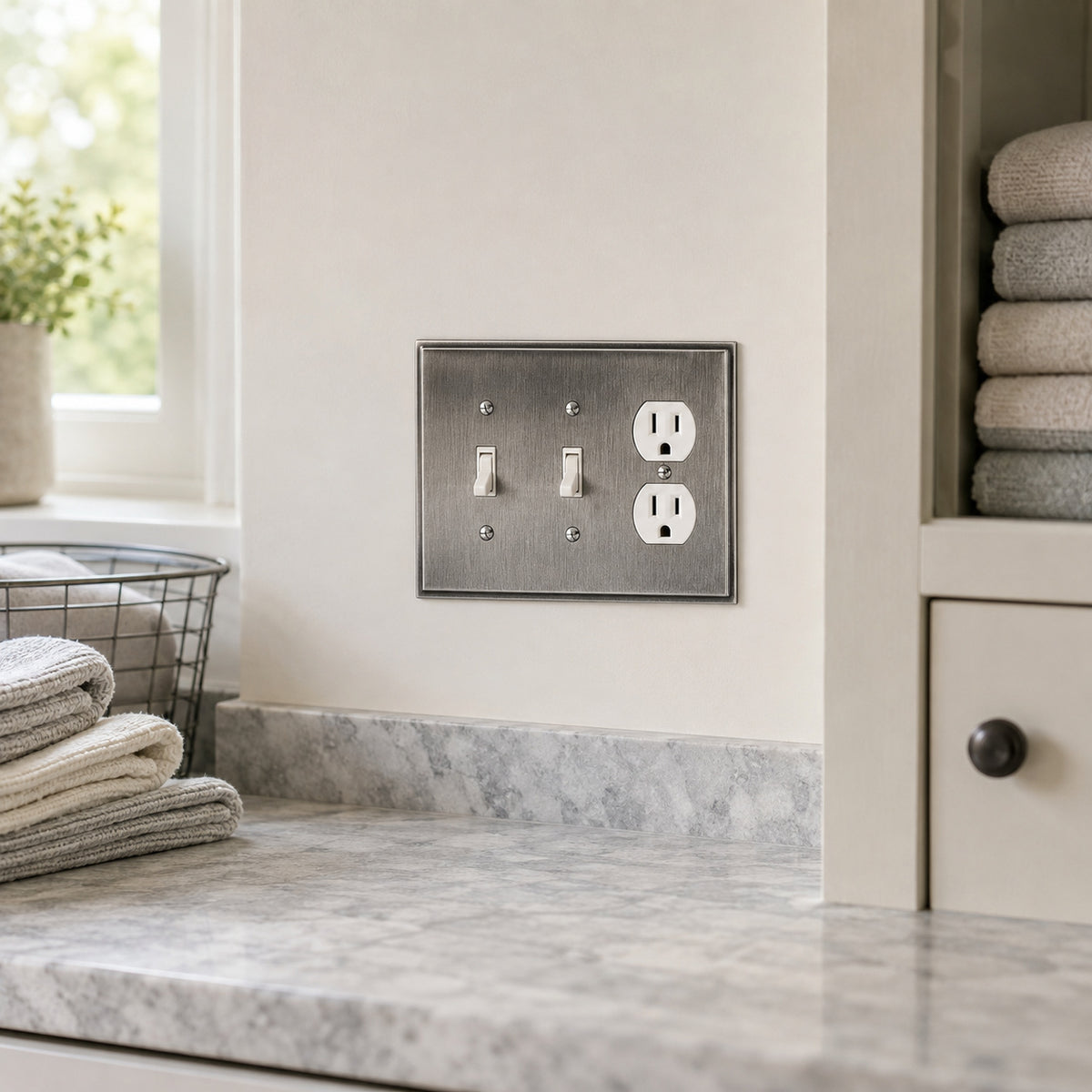 Harmon Heirloom Silver Double Toggle / Single Duplex Soft Modern Switchplate Cover