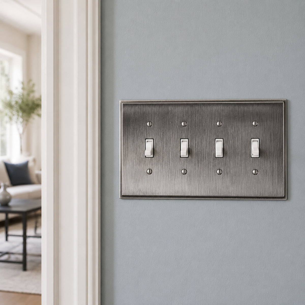 Harmon Heirloom Silver Quad Toggle Soft Modern Switchplate Cover
