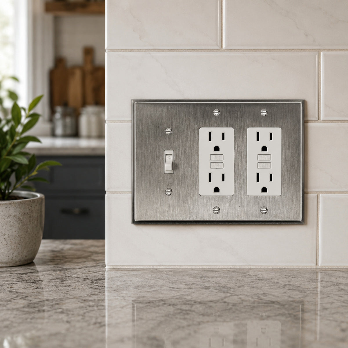 Harmon Heirloom Silver Single Toggle / Double Decora Soft Modern Switchplate Cover