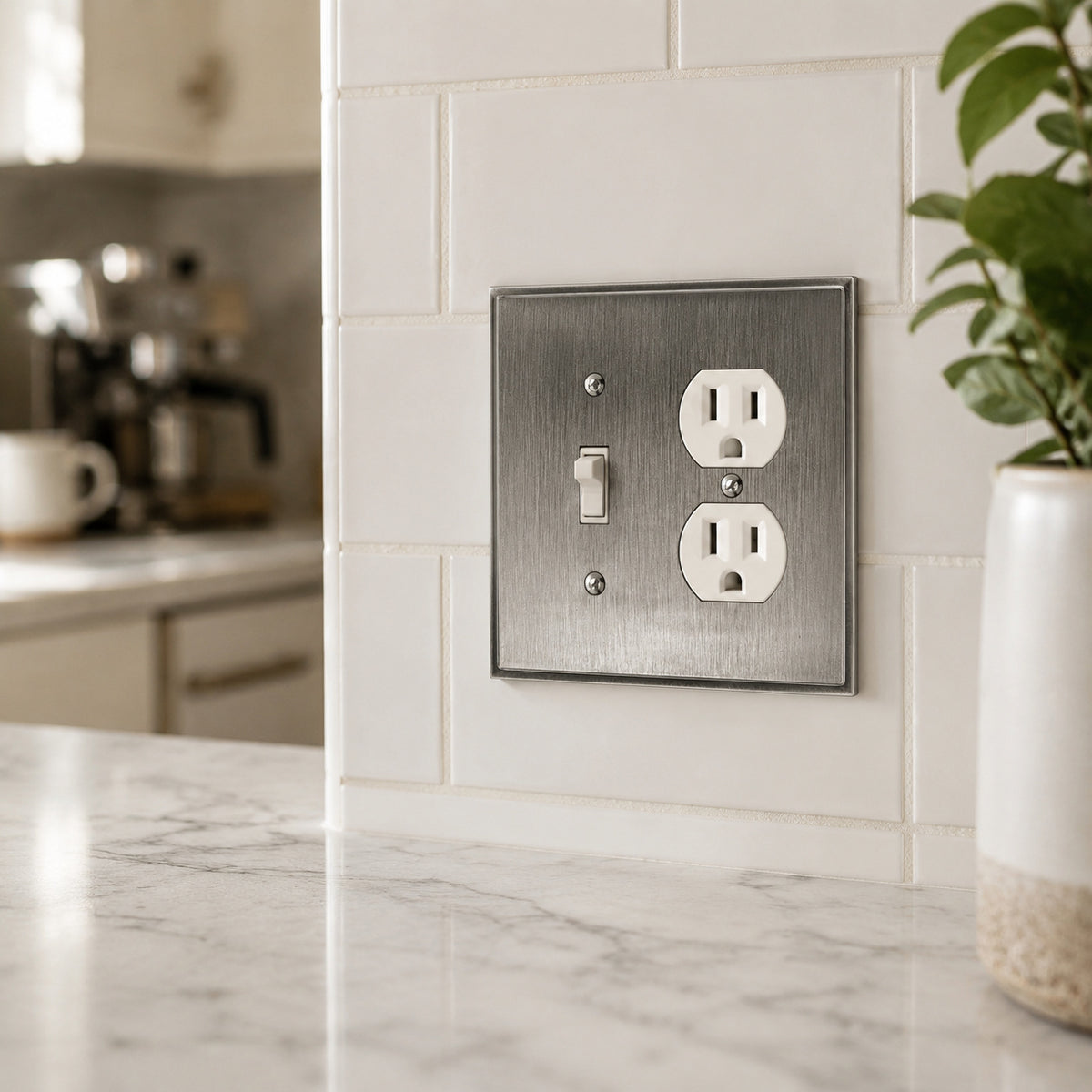 Harmon Heirloom Silver Single Toggle / Single Duplex Soft Modern Switchplate Cover