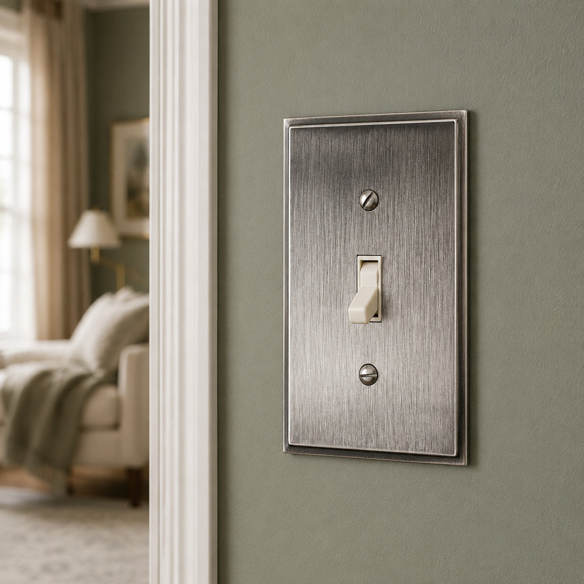 Harmon Heirloom Silver Single Toggle Soft Modern Switchplate Cover