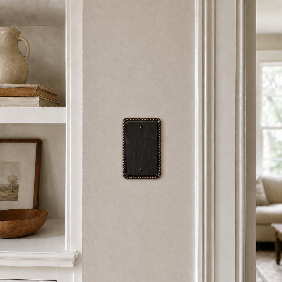 Harmon Oil Rubbed Bronze Single Blank Rope Edge Switchplate Cover