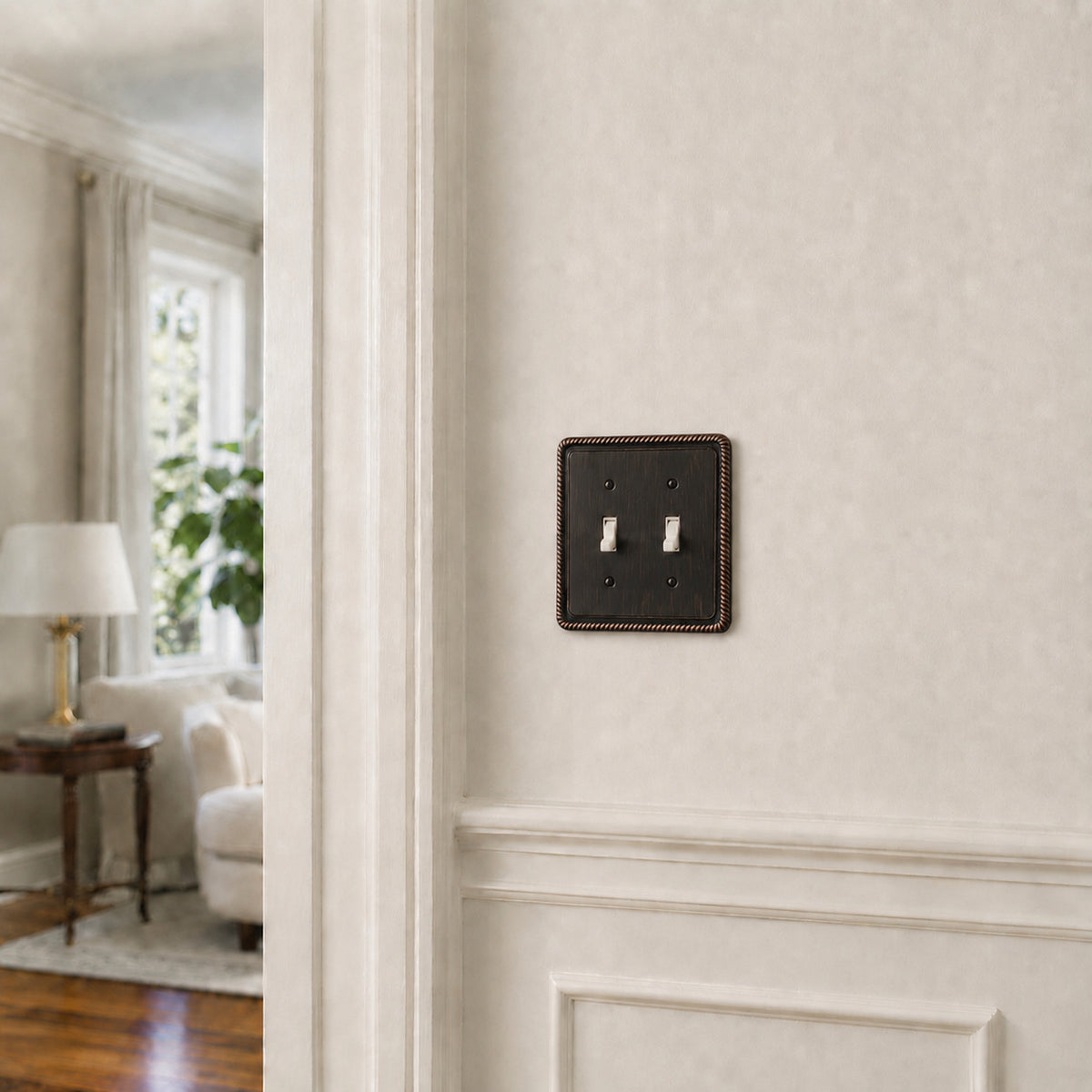 Harmon Oil Rubbed Bronze Double Toggle Rope Edge Switchplate Cover