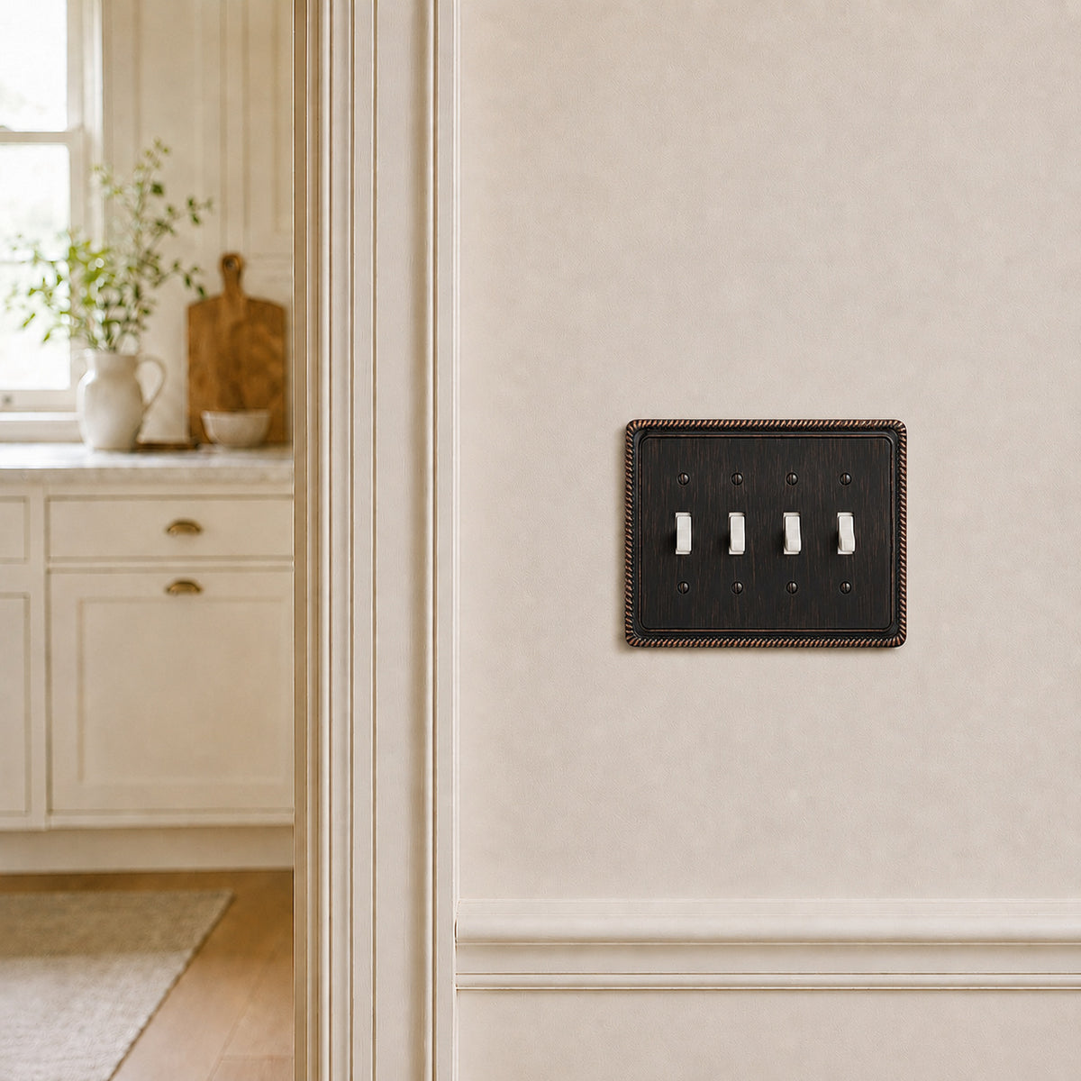 Harmon Oil Rubbed Bronze Quad Toggle Rope Edge Switchplate Cover