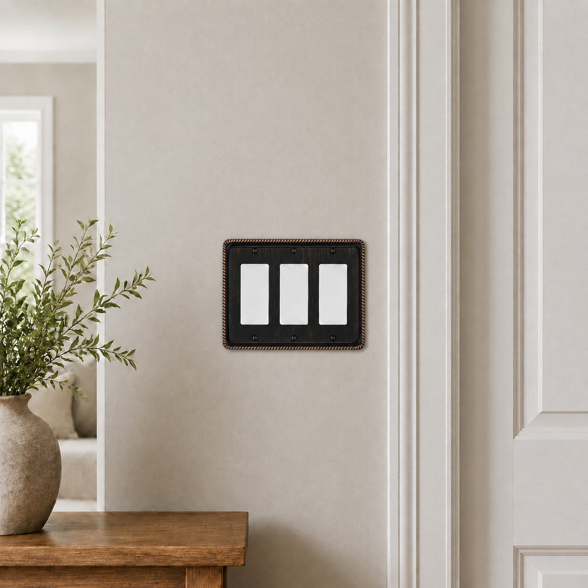 Harmon Oil Rubbed Bronze Triple Decora Rope Edge Switchplate Cover