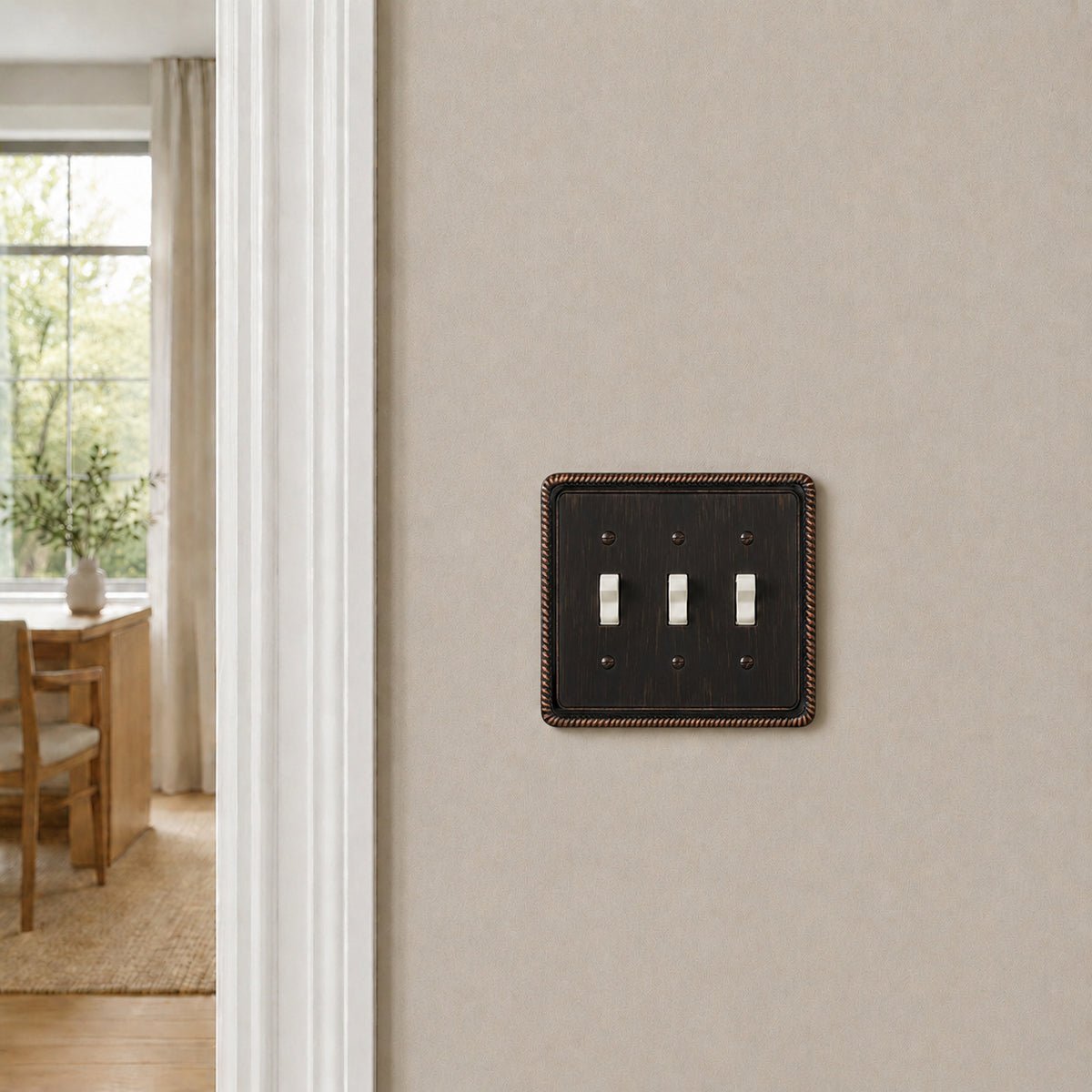 Harmon Oil Rubbed Bronze Triple Toggle Rope Edge Switchplate Cover