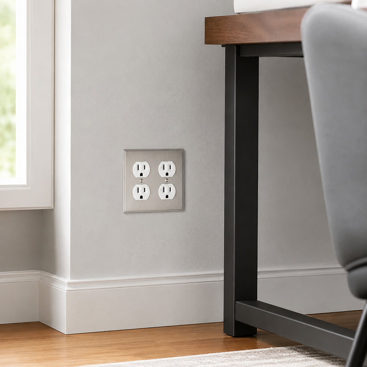 Harmon Satin Nickel Double Duplex Soft Modern Outlet Cover