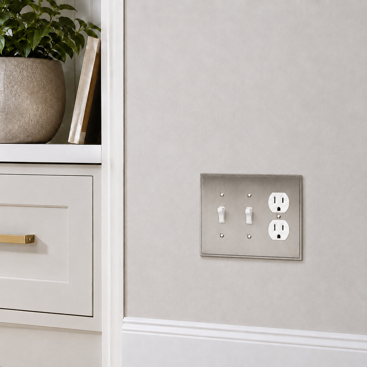 Harmon Satin Nickel Double Toggle / Single Duplex Soft Modern Switchplate Cover