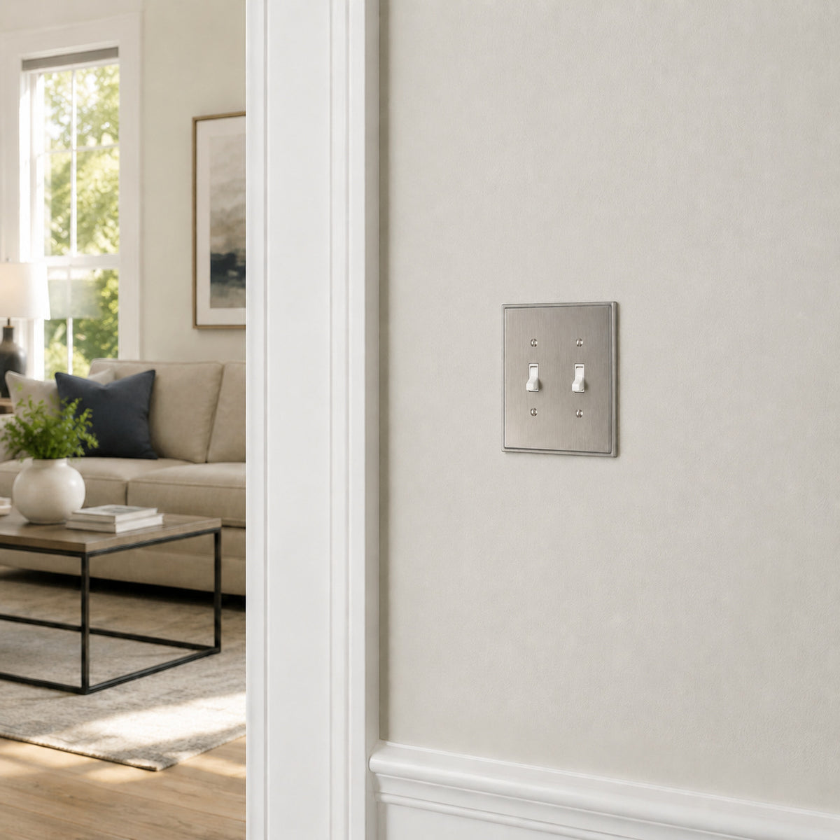 Harmon Satin Nickel Double Toggle Soft Modern Switchplate Cover