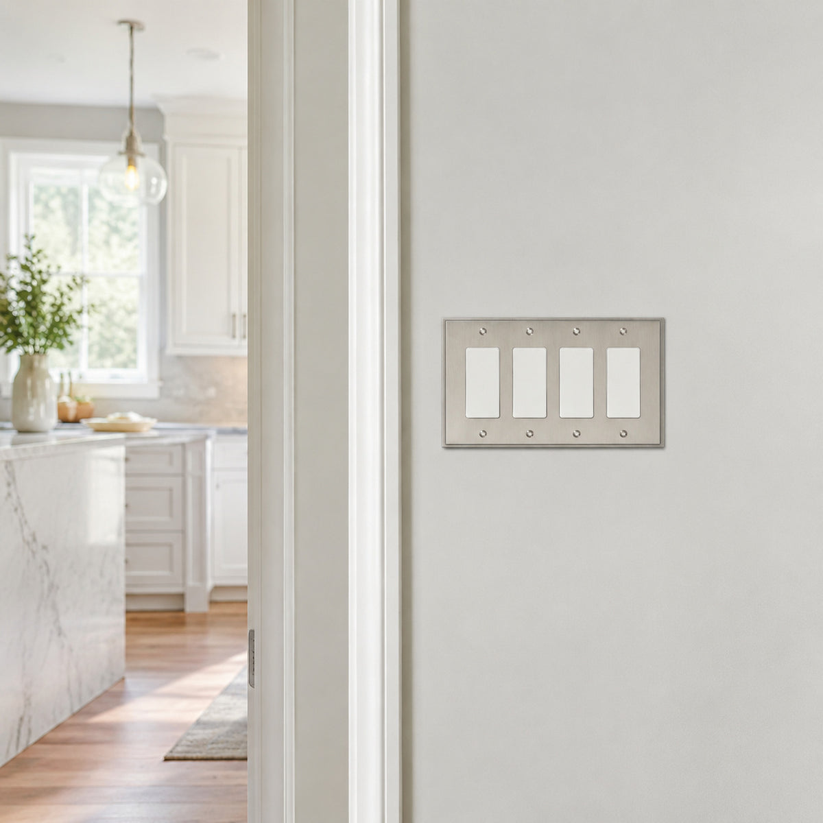 Harmon Satin Nickel Quad Decora Soft Modern Switchplate Cover