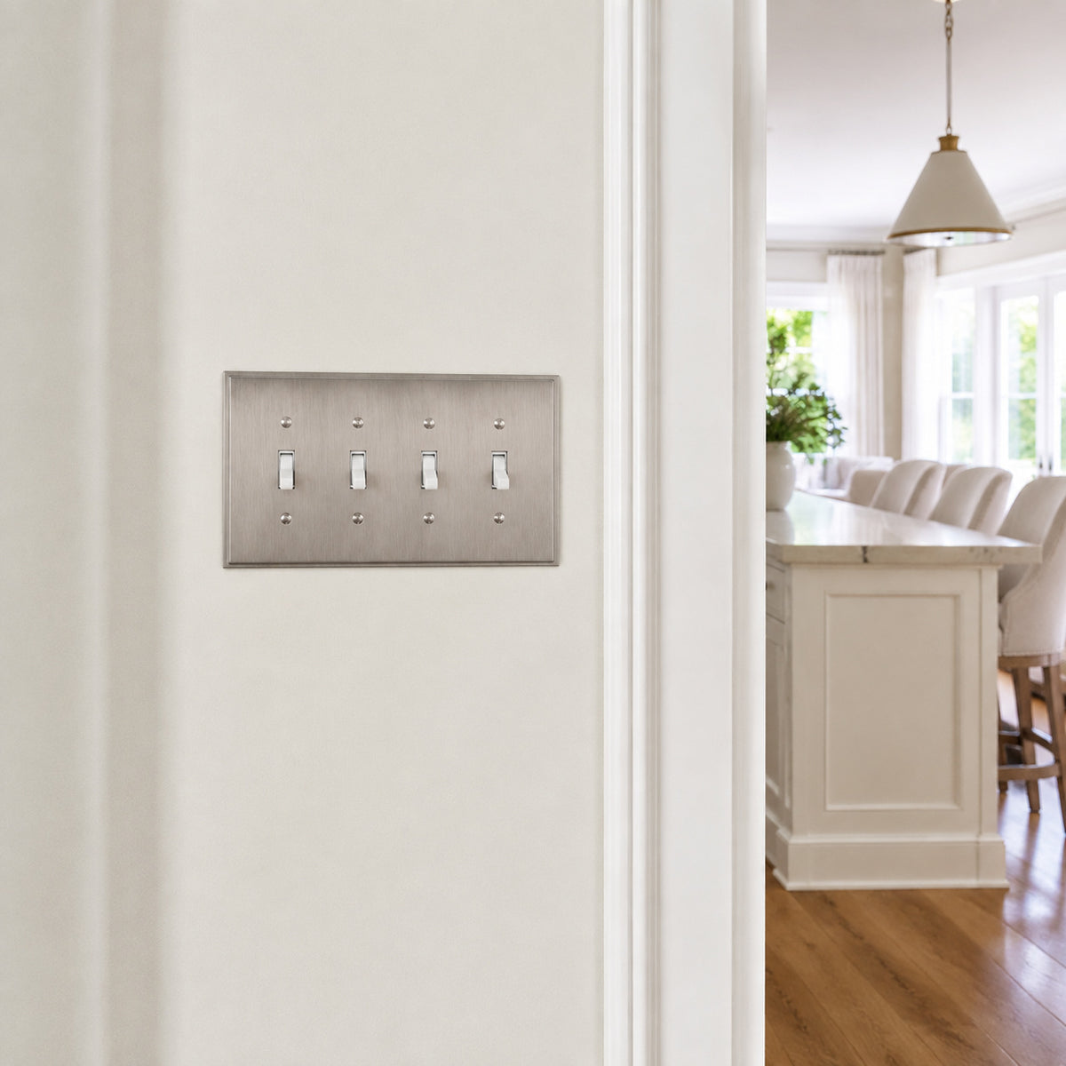 Harmon Satin Nickel Quad Toggle Soft Modern Switchplate Cover