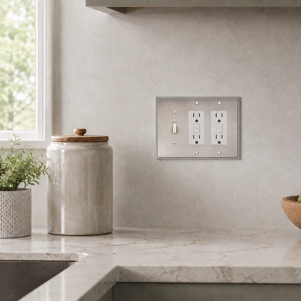 Harmon Satin Nickel Single Toggle / Double Decora Soft Modern Switchplate Cover