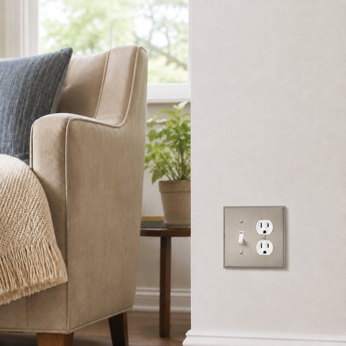 Harmon Satin Nickel Single Toggle / Single Duplex Soft Modern Switchplate Cover