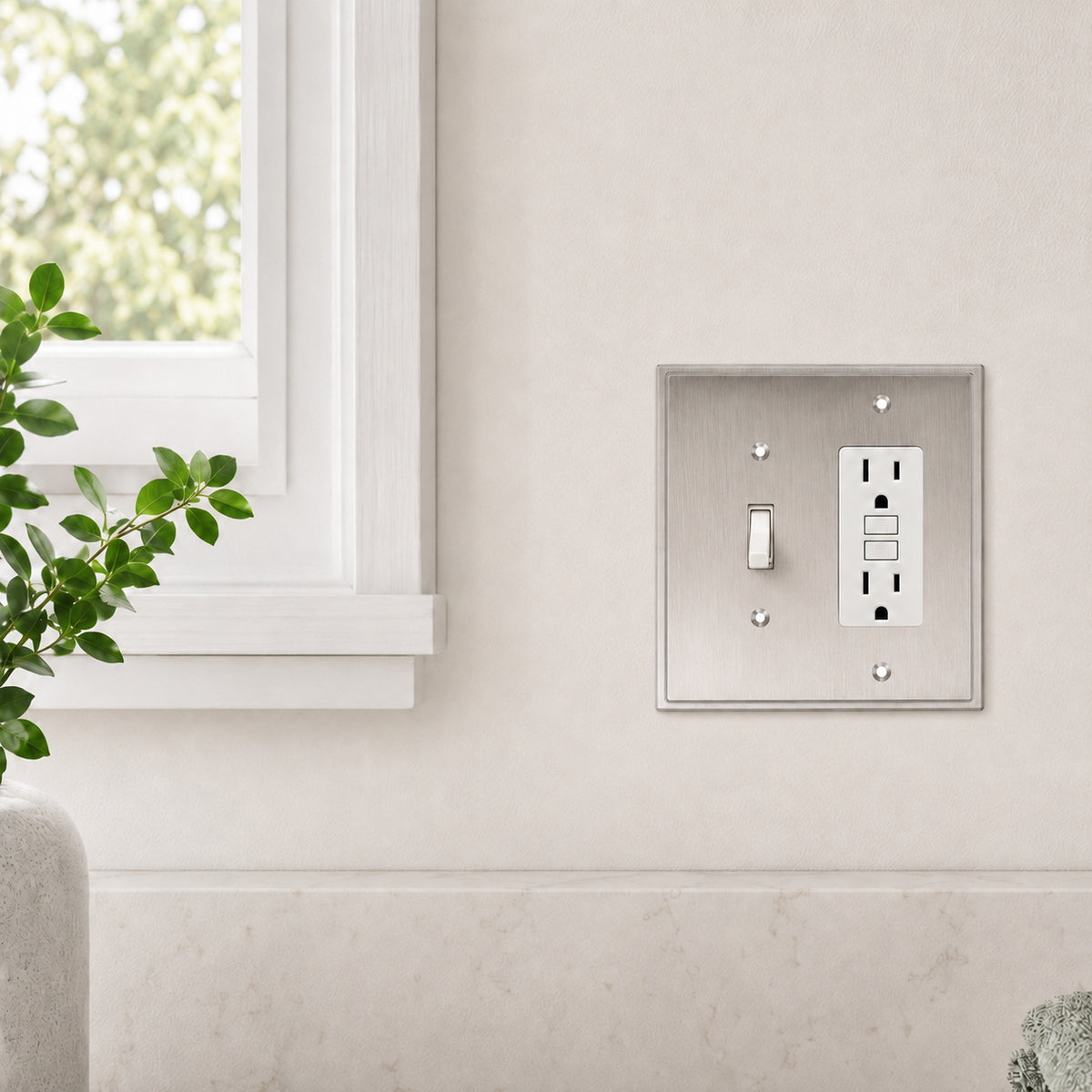 Harmon Satin Nickel Single Toggle / Single Decora Soft Modern Switchplate Cover