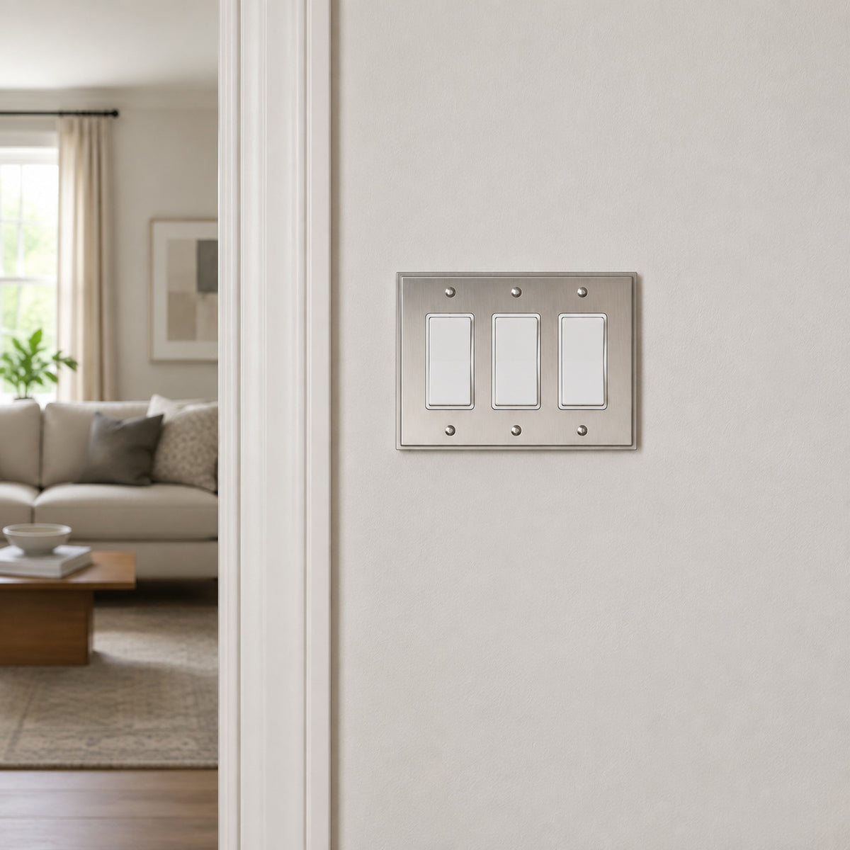 Harmon Satin Nickel Triple Decora Soft Modern Switchplate Cover