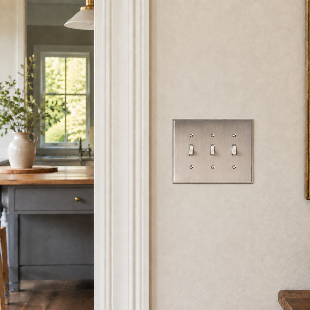 Harmon Satin Nickel Triple Toggle Soft Modern Switchplate Cover