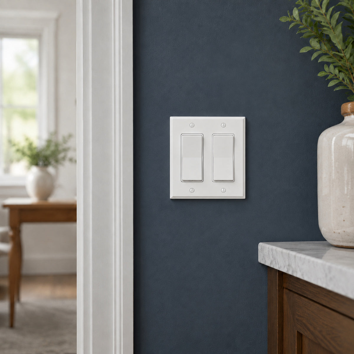 Harmon White Double Decora Modern Edge Switchplate Cover