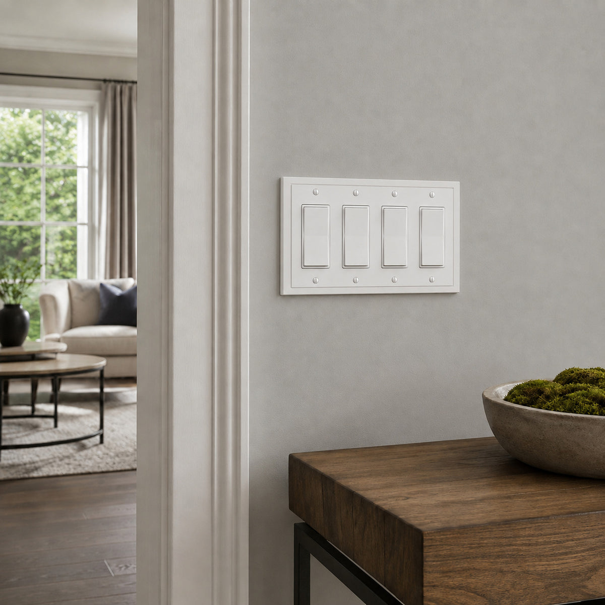 Harmon White Quad Decora Modern Edge Switchplate Cover