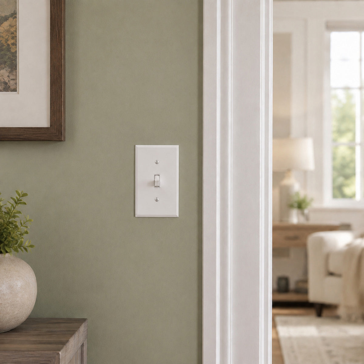 Harmon White Single Toggle Modern Edge Switchplate Cover