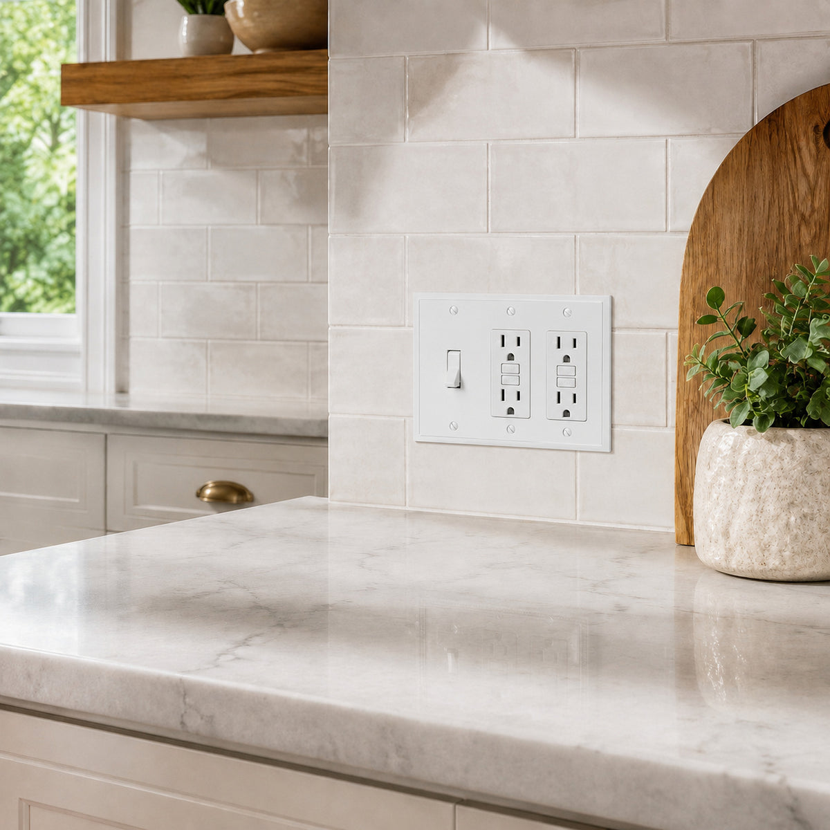 Harmon White Single Toggle / Double Decora Modern Edge Switchplate Cover