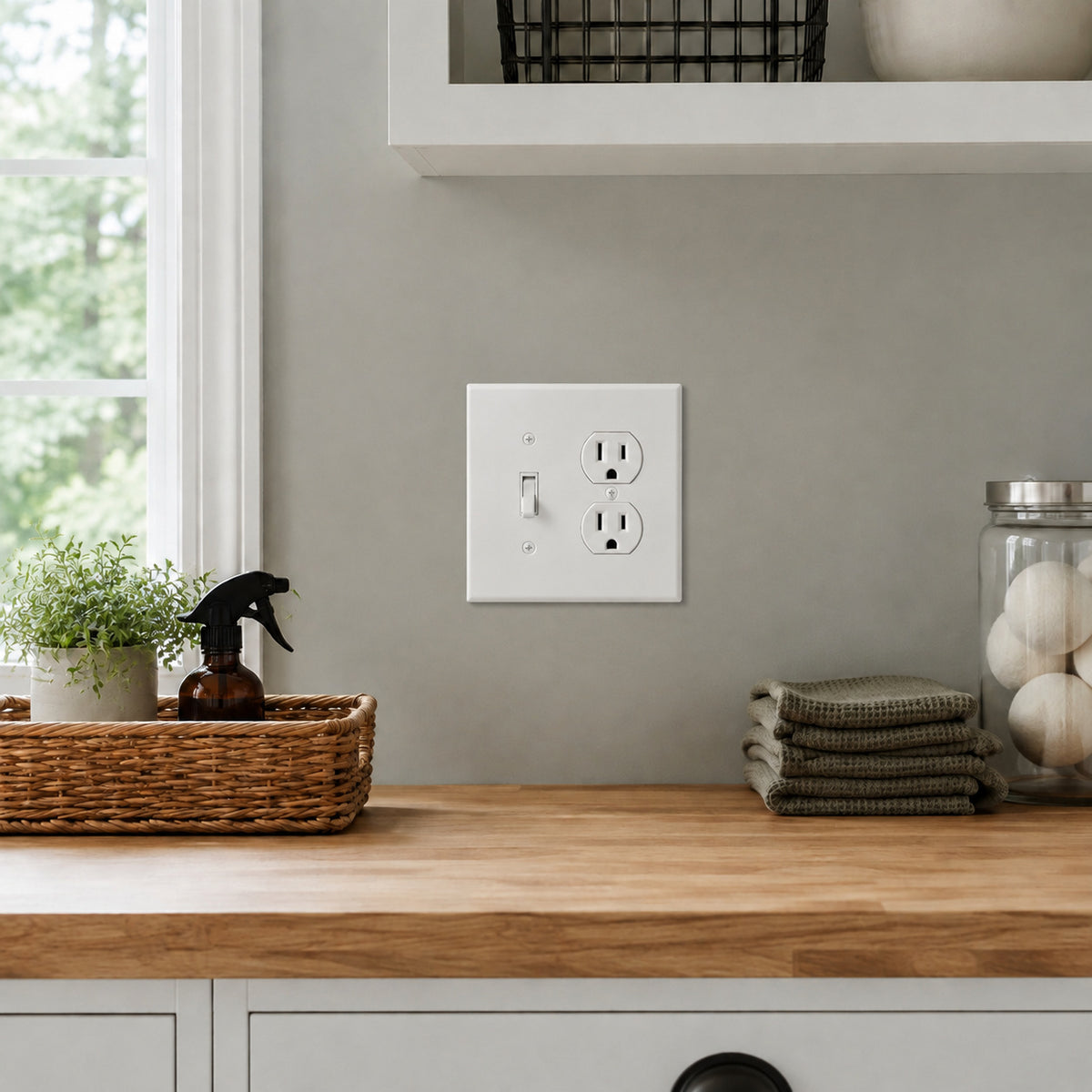Harmon White Single Toggle / Single Duplex Modern Edge Switchplate Cover