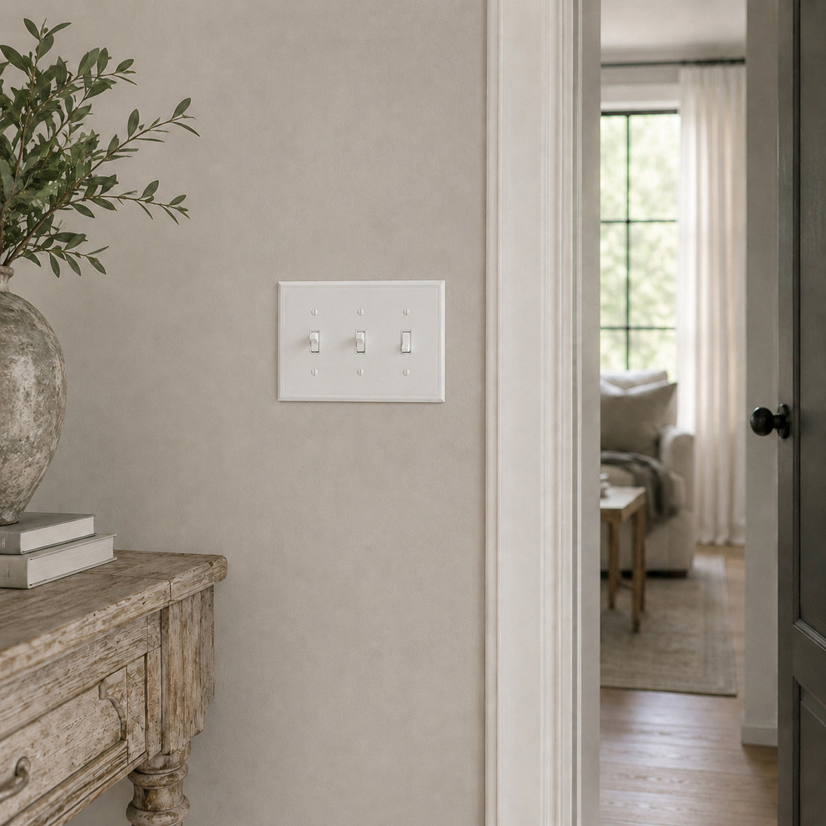 Harmon White Triple Toggle Modern Edge Switchplate Cover