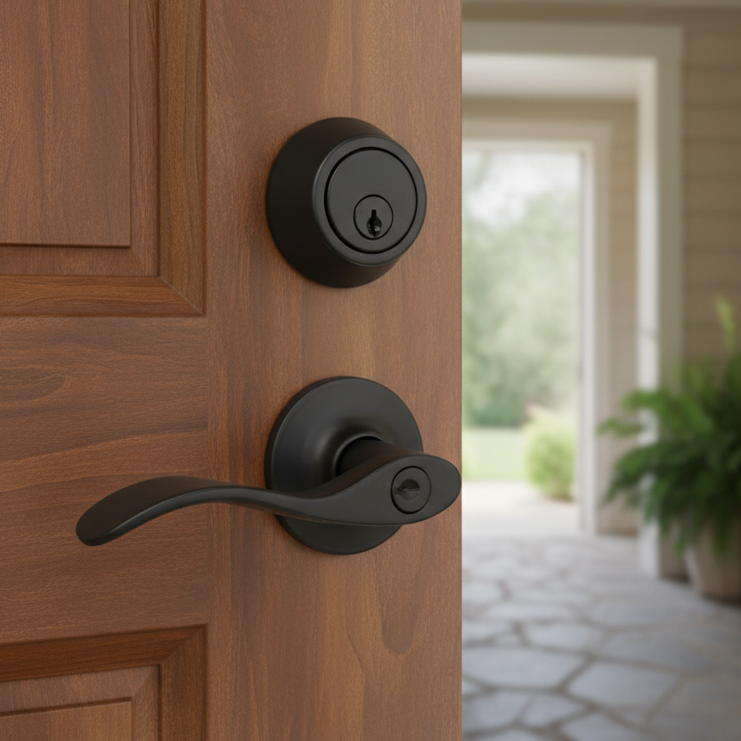 Kingston Matte Black Entry Lever with Matching Single Cylinder Deadbolt Combo Pack