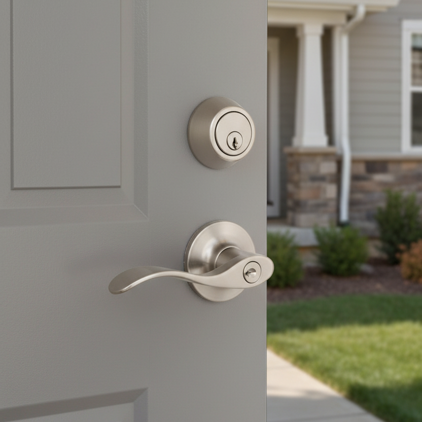 Kingston Satin Nickel Entry Lever with Matching Single Cylinder Deadbolt Combo Pack