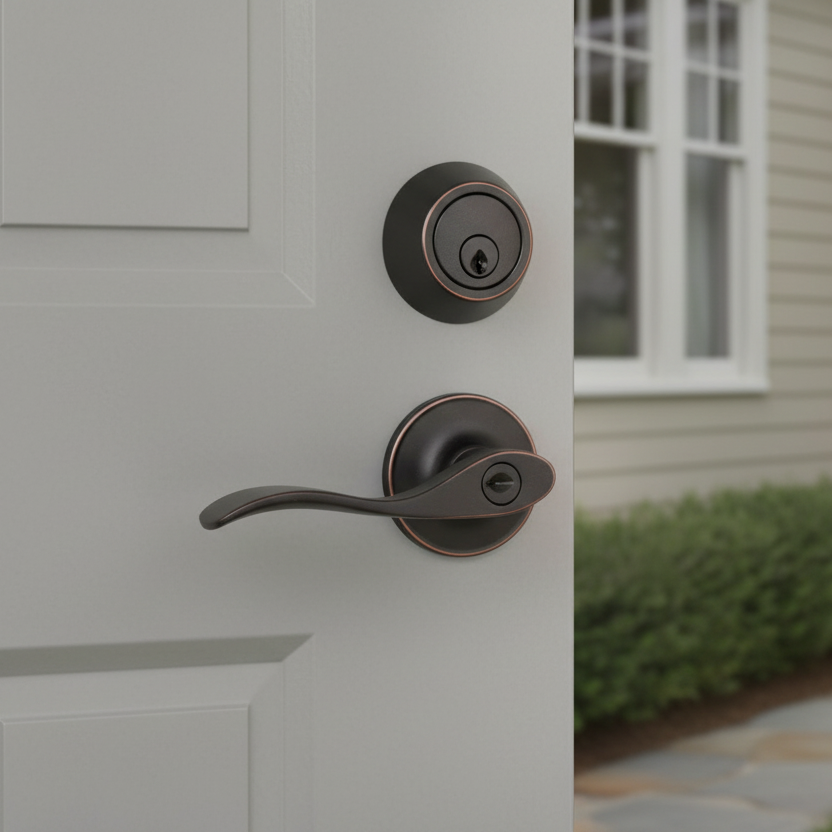Kingston Oil Rubbed Bronze Entry Lever with Matching Single Cylinder Deadbolt Combo Pack