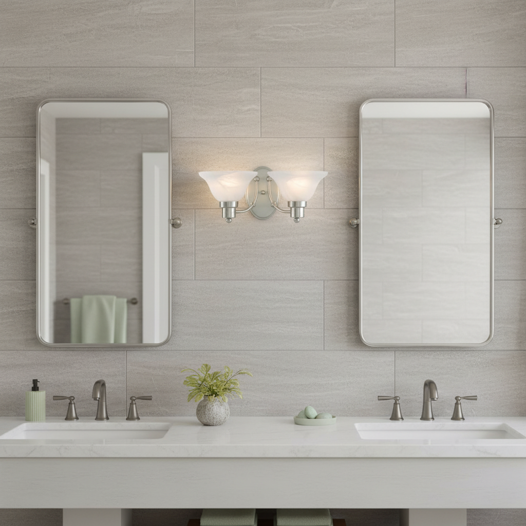 Bristol Satin Nickel Double Bulb Wall Sconce / Bathroom Light: 54-4478