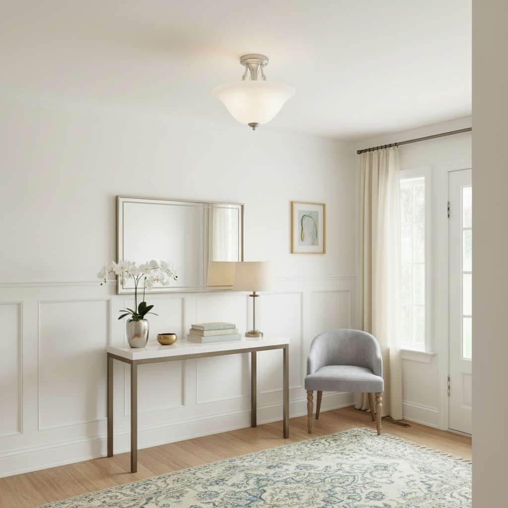 Bristol Satin Nickel Semi-Flush Mount Ceiling Light: 54-4676