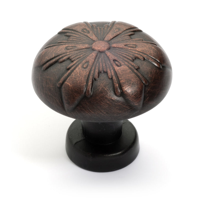 Starburst cabinet furniture knob in oil rubbed bronze finish with mushroom shaped