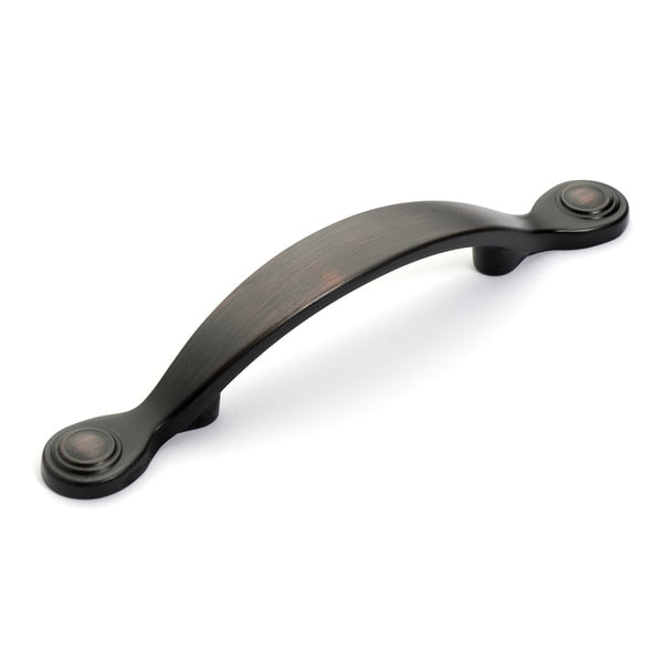 Three inch hole spacing drawer handle pull in oil rubbed bronze finish with circle legs and bridge shaped arch design