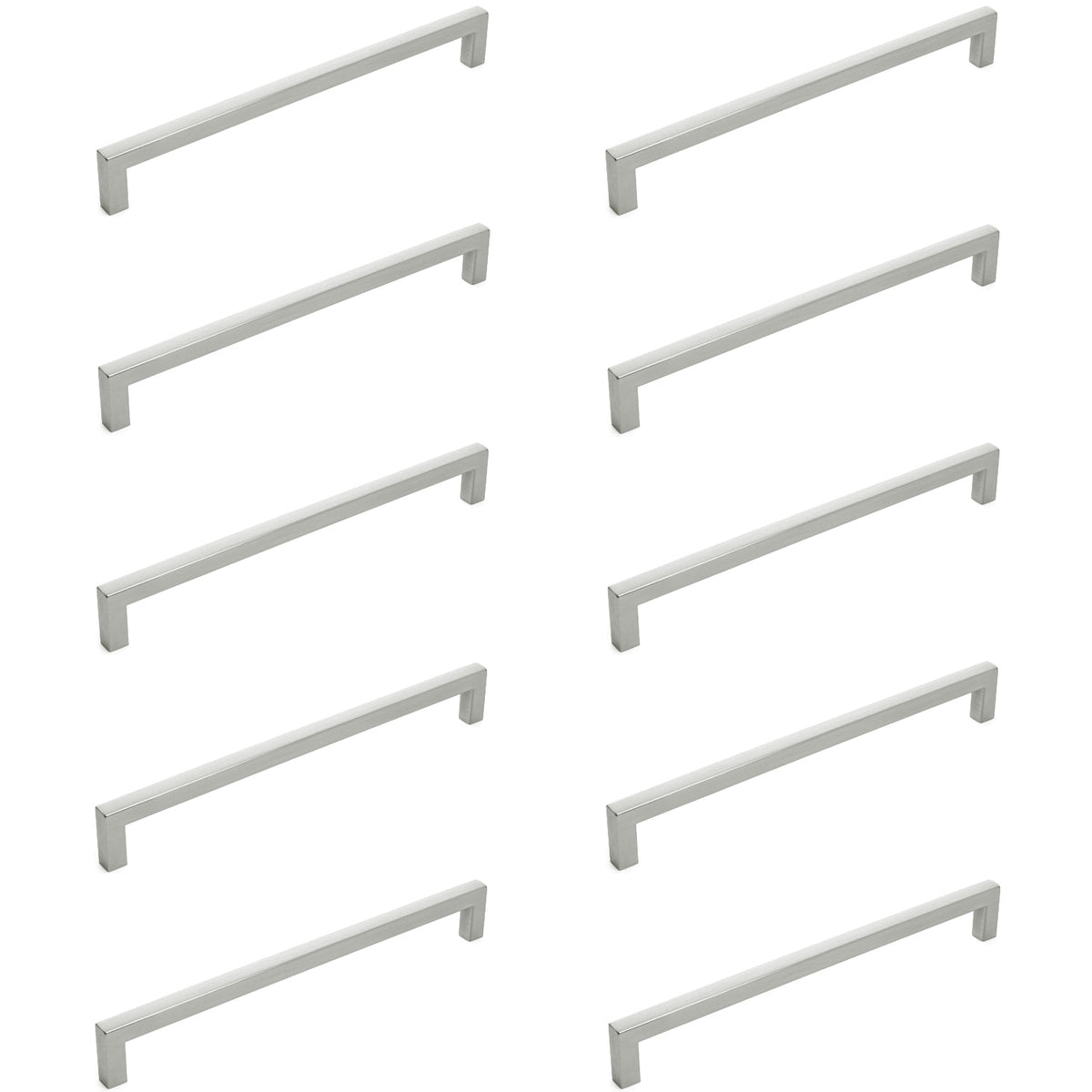 Diversa Brushed Satin Nickel 7-1/2&quot; (192mm) Square Edge Solid Cabinet Bar Pull - 10 PACK