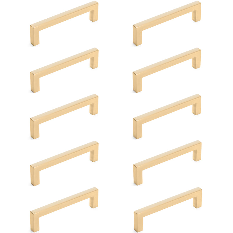 Diversa Brushed Gold 3-3/4&quot; (96mm) Square Edge Solid Cabinet Bar Pull - 10 PACK