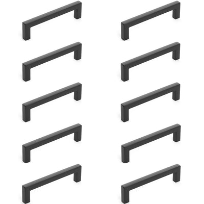 Diversa Matte Black 3-3/4&quot; (96mm) Square Edge Solid Cabinet Bar Pull - 10 PACK