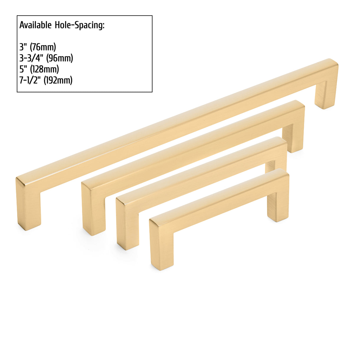 Diversa Brushed Gold 3-3/4" (96mm) Square Edge Solid Cabinet Bar Pull