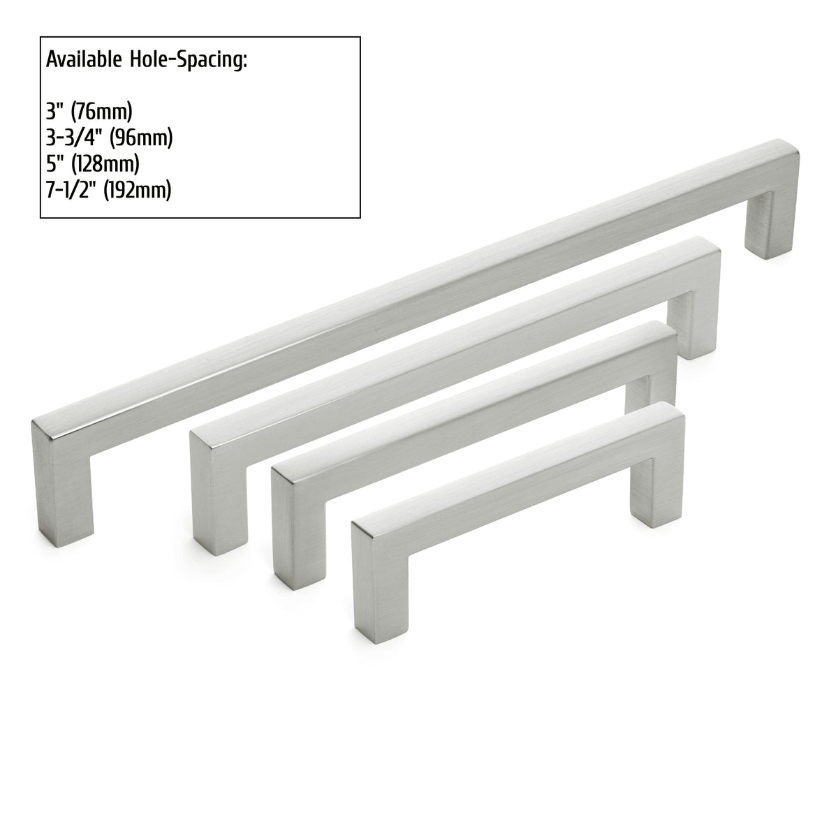 Diversa Brushed Satin Nickel 3-3/4" (96mm) Square Edge Solid Cabinet Bar Pull