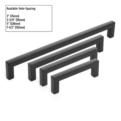 Diversa Matte Black 3-3/4&quot; (96mm) Square Edge Solid Cabinet Bar Pull - 10 PACK