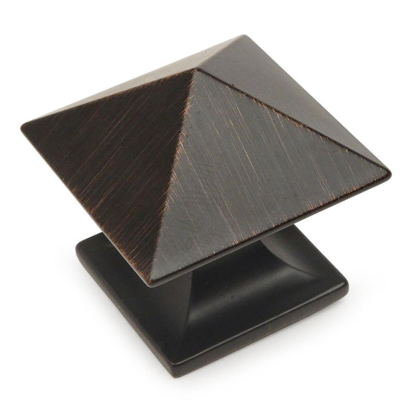 Pyramid cabinet knob in oil rubbed bronze finish with one and a quarter inch width